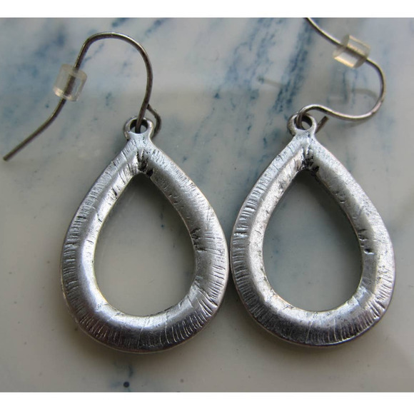 Faux Turquoise Ombre Stone & Silver Accent Dangle Hoop Earrings - Picture 2 of 3